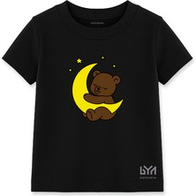 Aya Sarılan Ayıcık Siyah Çocuk Basic Tişört