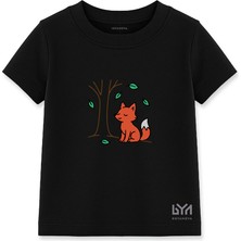 Sonbahar Tilkisi Siyah Çocuk Basic Tişört