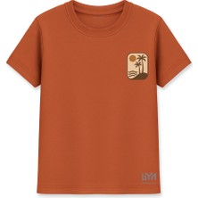 Palmiye Gün Batımı Baskılı Kiremit Basic Tişört