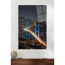Işıl Işıl Istanbul Boğaz Köprüsü Cam Tablo, Modern Ev ve Ofis Dekoru, Hediyelik Duvar Dekorasyonu