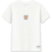 Çiçek Tutan Sevimli Fare Illüstrasyonlu Beyaz Basic Tişört