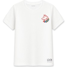 Renkli Göktürk Tüyleriyle Süslenmiş Bozkurt Portre Beyaz Basic Tişört