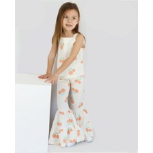 Kiraz Desenli Ispanyol Pantolonlu 2'li Takım Ekru - 5-6 Yaş