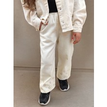 Oyma Yaka Ceketli Denim 2'li Takım Ekru - 7-8 Yaş