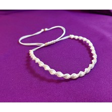Crystal Atelier Beyaz Spiral Makrome Örgü İp Bileklik, Suya Dayanıklı Makrome Bileklik, Asansörlü Ayarlanabilir El Yapımı Unisex Bileklik, Makrome Bileklik, Örgü Bileklik, İp Bileklik, Hediye Takı