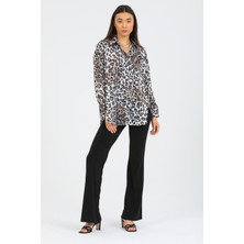 Leopar Desenli Saten Oversize