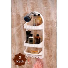 3 Katlı Banyo Düzenleyici, Beyaz Renk, Şampuanlık ve Organizer Seti