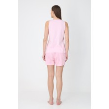 Pembe Çizgili Askılı Şortlu Pijama Takım