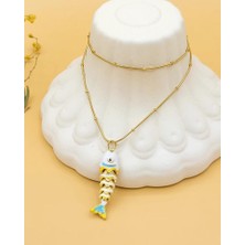 Beyaz Gold Balık Şans Kolye