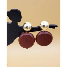 Nevoka Gold Uçlu Ahşap Disk Küpe-1