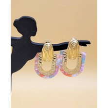 Asimetrik Geometrik Akrilik Pembe Küpe