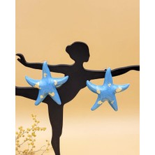 Mavi Mineli Gold Detaylı Deniz Yıldızı Küpe