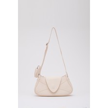 Krem Shk96 Suni Deri Tek Bölmeli Cüzdanlı Kol ve Omuz Çantası