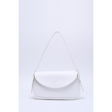 Beyaz Shk150 Suni Deri Astarlı Çıtçıtlı Ayarlanabilir Askılı El, Kol ve Omuz Çantası