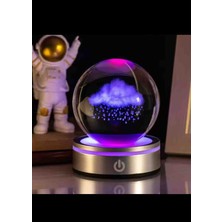 Kendi Etrafında Dönen Işıklı Kristal Kar Küresi Usb’li 3D Lazer Tasarım LED Küre Lamba Renkli Dokunmatik Power Tuşlu Yeni Nesil Hediyelik Dekor