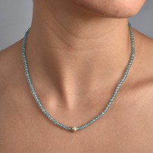 14 Ayar Altın Kaplama Gök Mavisi Apatite Fasetli Doğal Taş Gümüş Kolye - NGS00108