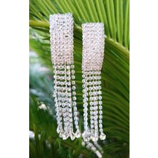 Gümüş Renk Zirkon Taşlı Lüks Abiye Küpe