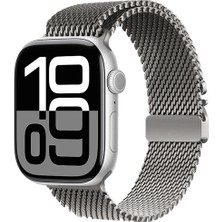 Apple Watch 10 46MM Scks KRD-121 Metal Hasır Kordon-Gri
