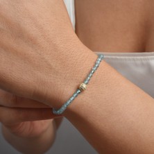 Nox Jewelry 14 Ayar Altın Kaplama Zarif Gök Mavisi Apatite Fasetli Doğal Taş Gümüş Bileklik - BGS00103