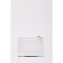 SHAKA Beyaz Suni Deri Cüzdan Ön Cepli Kartlıklı Çıtçıt Kapatmalı Günlük Kullanım İçin