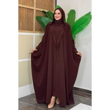 Kapüşonlu Abaya ve  Elbise Ikili Takım 70013 Kahverengi