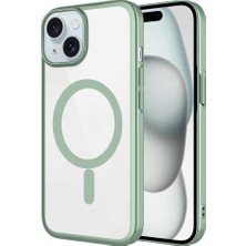 Apple iPhone 15 Plus Kılıf Wireless Şarj Özellikli Sert Pc Scks Mat Riksos Magsafe Kapak-Yeşil