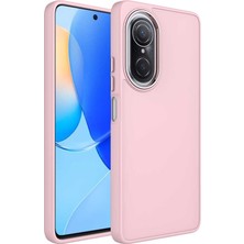 Huawei Nova 9 Se Kılıf Metal Çerçeve ve Buton Tasarımlı Silikon Scks Luna Kapak-Pembe