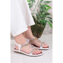 Fort Guja 24Y152-17 Anatomik Rahat Kaymaz Taban Boncuklu Taşlı Kadın Sandalet