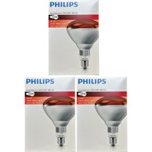 (3 adet) Philips 250W Kızılötesi (Infrared) Isıtıcılı Hayvan Isıtma ve Fizik Tedavi Lambası (Kırmızı Işık) E27 (Kalın Duy)