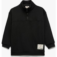 Dik Yaka Uzun Kollu Pamuklu Sweatshirt