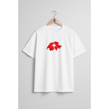 Oversize Isviçre Harita Göğüs Tasarımlı Unisex T-Shirt