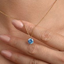 14 Ayar Altın Kaplama Zarif Tektaş Doğum Taşı Gümüş Kolye - CNS00646