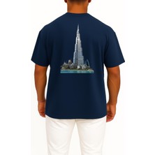 Oversize Burj Khalifa, Dubai Sırt Tasarımlı Unisex T-Shirt