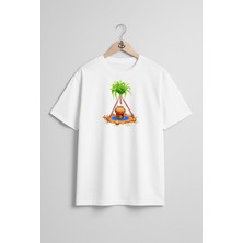 Oversize Şeker Kamışı Göğüs Tasarımlı Unisex T-Shirt