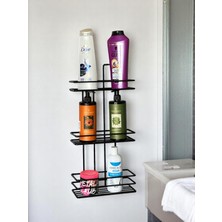 Teknotrust 3 Katlı Siyah Banyo Düzenleyici, Yapışkanlı Metal Raf ve Askı