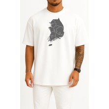Oversize Seul Güney Kore Harita Göğüs Tasarımlı Unisex T-Shirt