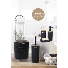 Siyah Yuvarlak Mina Due Standlı Wc Kağıtlık ve 6 Parça Banyo Seti