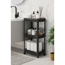 Teknotrust 3 Katlı Tekerlekli Çok Amaçlı Banyo Raf Ünitesi, Siyah, Pratik ve Şık Organizer