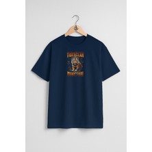 Oversize Muay Thai Kaplan Sporcu Göğüs Tasarımlı Unisex T-Shirt