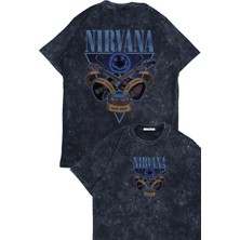 Unisex Nirvana Blue Sırt Baskılı Yıkamalı T-Shirt, Oversize Rock Band Temalı Retro Tişört
