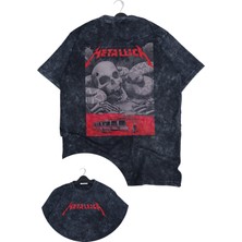 Unisex Metallica Snake And Skull Sırt Baskılı Yıkamalı T-Shirt, Oversize Rock Band Temalı Tişört