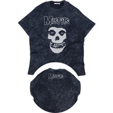 Unisex Misfits Ense Baskılı Yıkamalı T-Shirt, Oversize Rock Band Temalı Vintage Tişört
