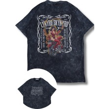 Unisex 1973 Lynyrd Skynyrd Sırt Baskılı Yıkamalı T-Shirt, Oversize Rock Band Temalı Retro Tişört