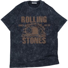 Unisex Vintage Rolling Stones Baskılı Yıkamalı T-Shirt, Oversize Rock Band Temalı Retro Tişört