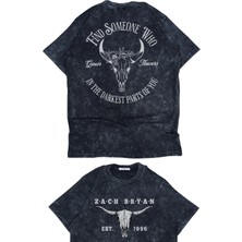 Unisex Zach Bryan Est 1996 Sırt Baskılı Yıkamalı T-Shirt, Oversize Rock Müzik Temalı Retro Tişört