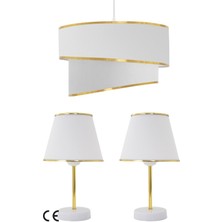 Beyaz Gold Julien Üçlü Abajur ve Avize Seti, Şık ve Modern Aydınlatma Ürünü