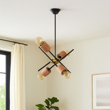 Ahşap Detaylı 4'lü Avize, Şık ve Sıcak Ortamlar Için Ideal