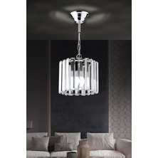 Altıgen Kristal Taşlı Sarkıt Gümüş Avize, 18CM, Salon, Mutfak, Hol, Oda Için Şık Aydınlatma