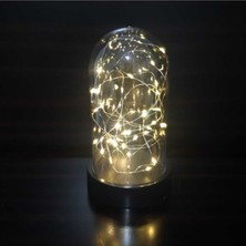 Sarı Peri Ledli Ters Mika Fanus, Teraryum Gece Lambası, Pilli, Şık ve Hafif