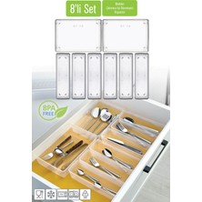 8’li Modüler Kaşıklık Seti, Mutfak Çekmece Içi Organizer, Beyaz Renk